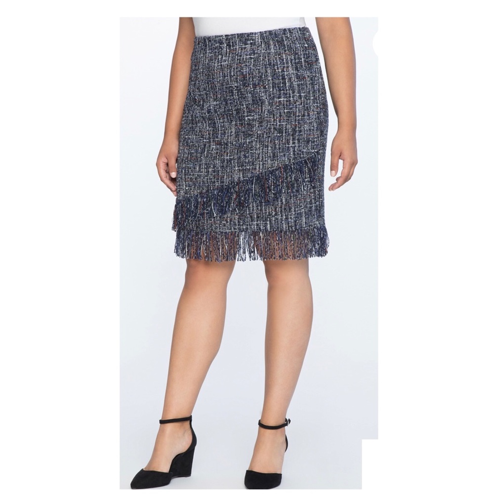ELOQUII Classic Tweed Fringed Skirt